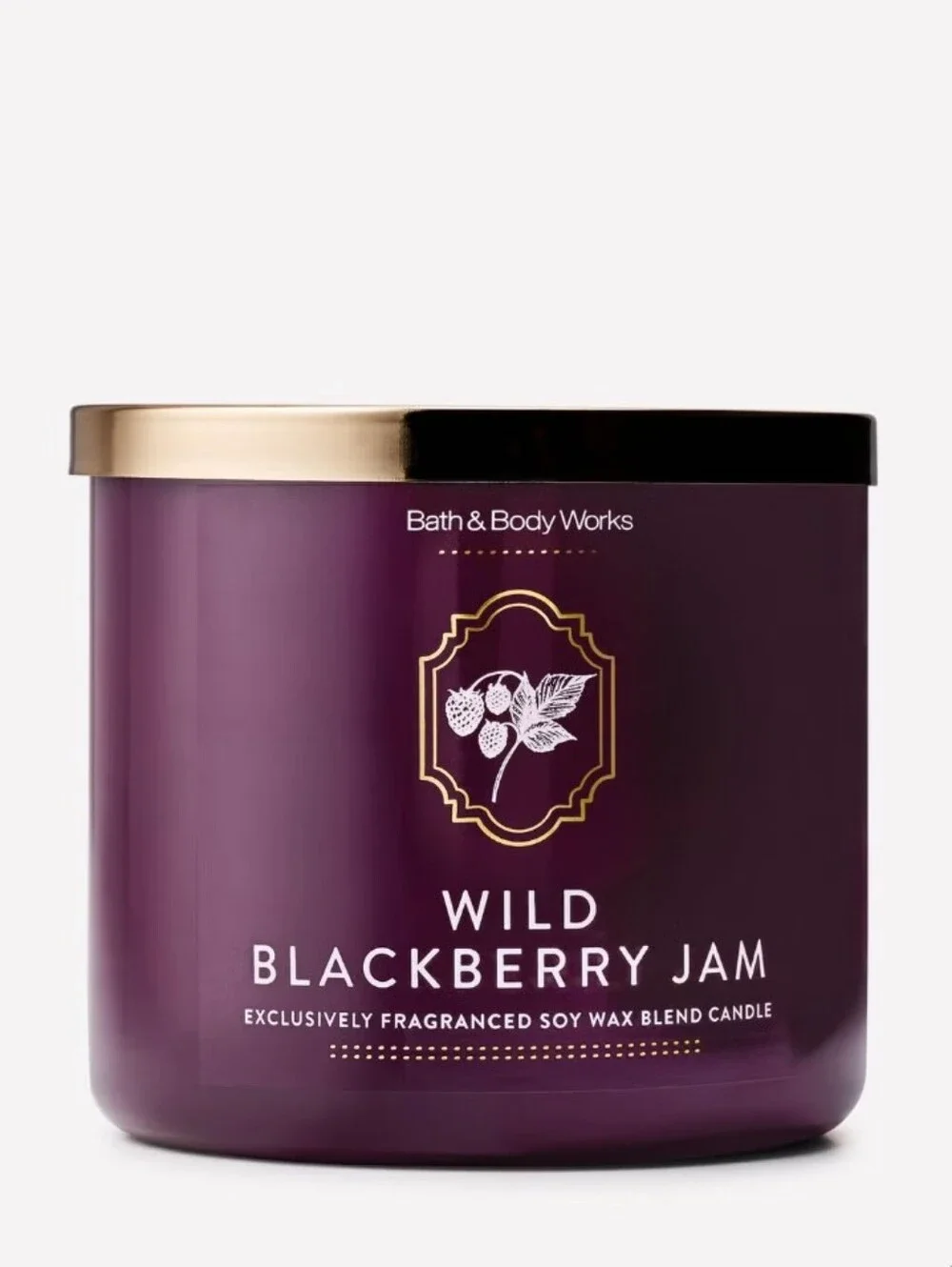 Bath & Body Works Wild Blackberry Jam 3-Wick Candle - Plum with Gold Lid